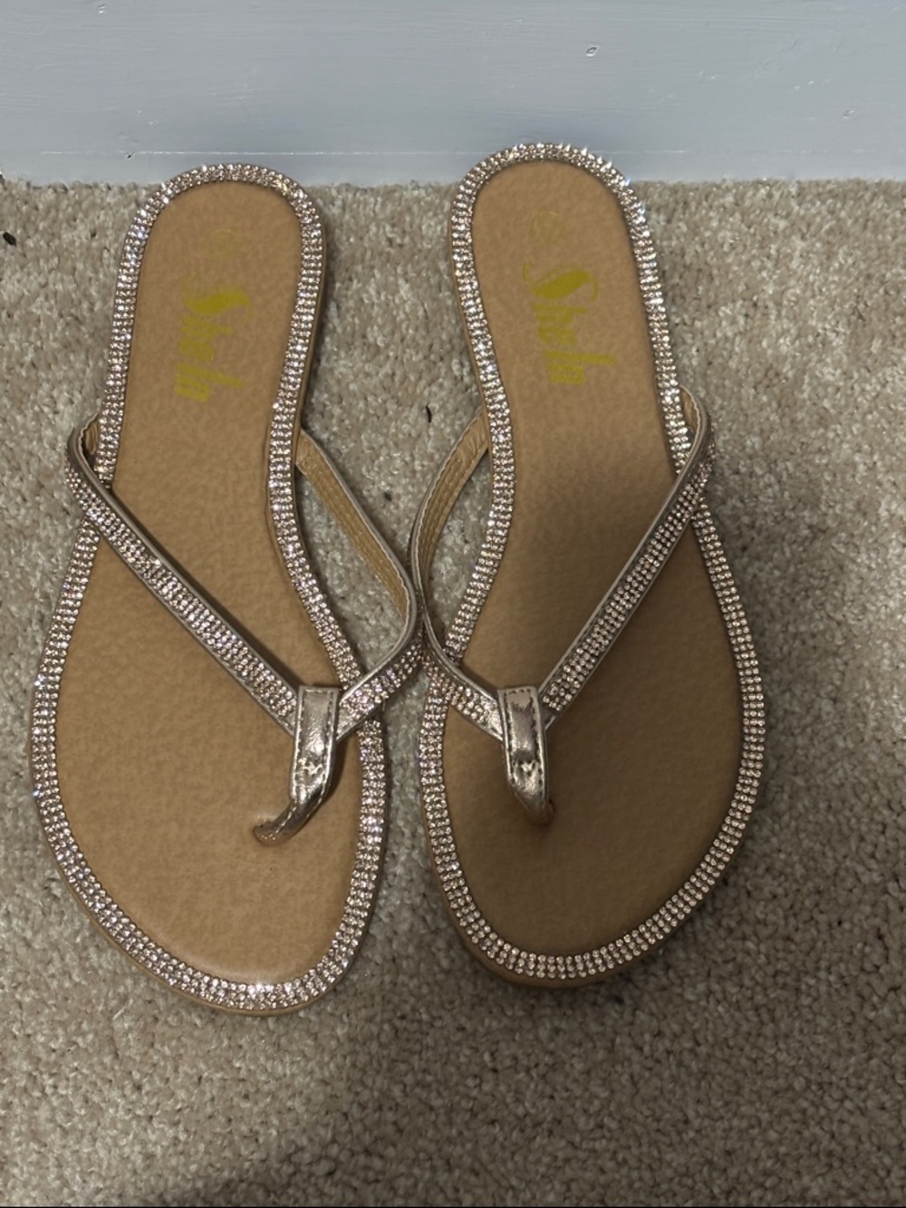 SHEIN Rhinestone Trim Thong Sandals - Rose Gold
